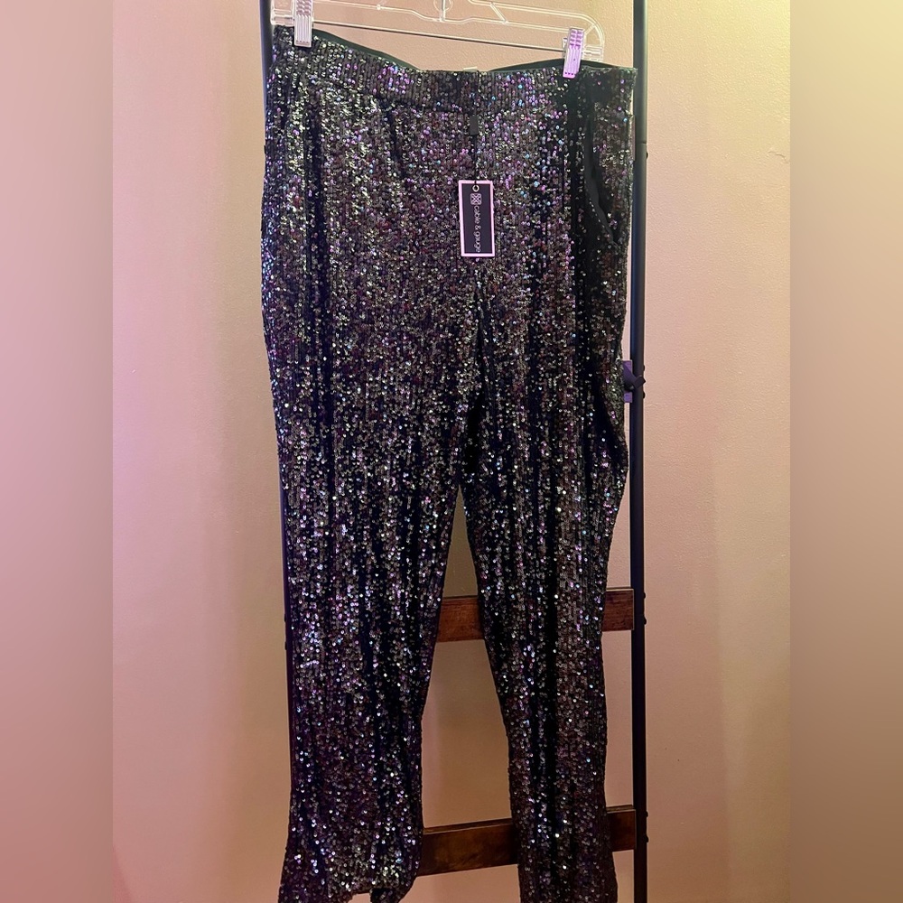 Cable & Gauge Sparkling Green Sequin Pants